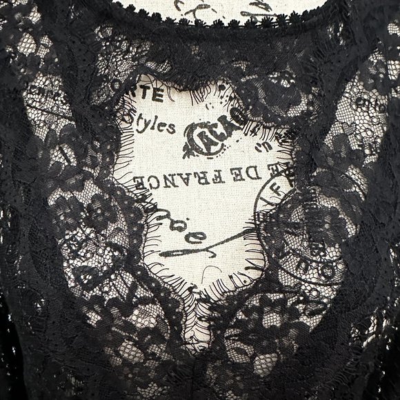 Sheer Black Lace Long bell-shape sleeve w/front cutout - Picture 5 of 8